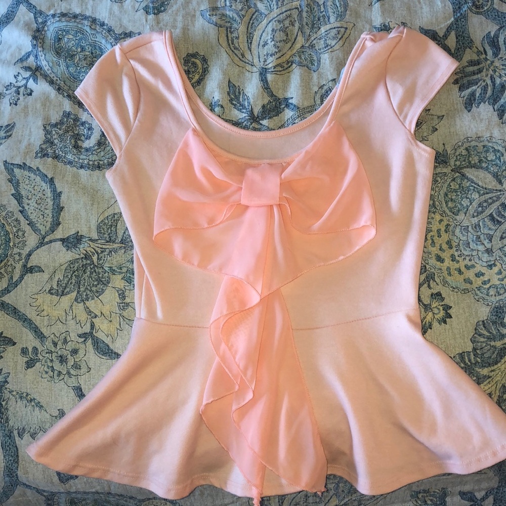 Charlotte Russe pink peblum bow top